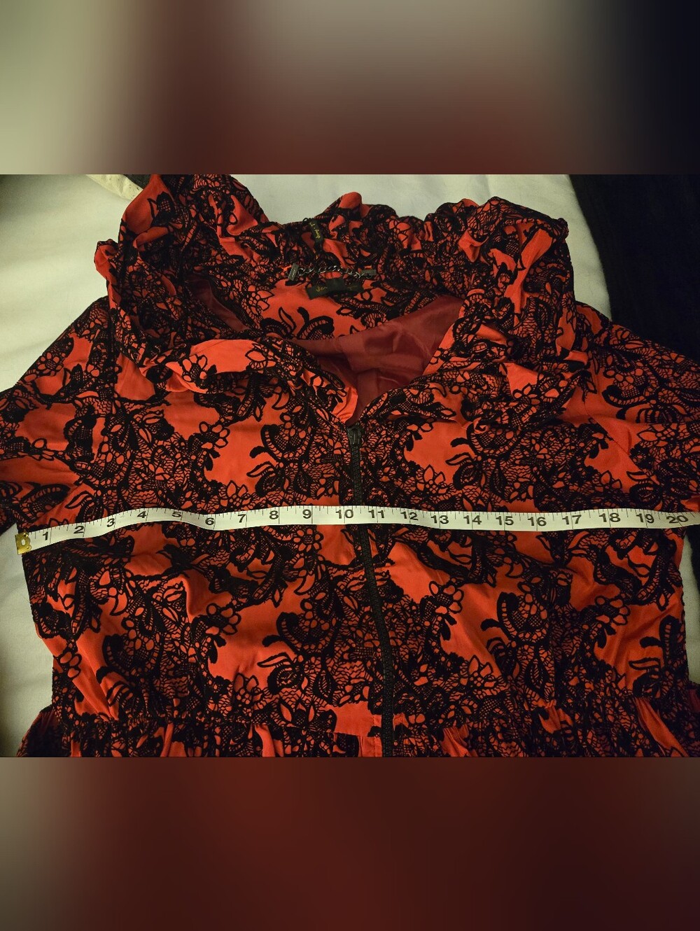 Jerry T Red Black Damask Floral Pattern Belted Tunic Dress Size Medium NWT - Picture 6 of 11